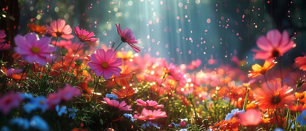 A field of flowers at dawn