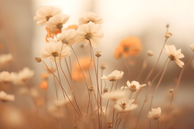 A field of flowers in the evening