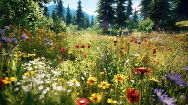 A field of flowers in the forest