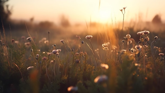 A field of flowers in the morning