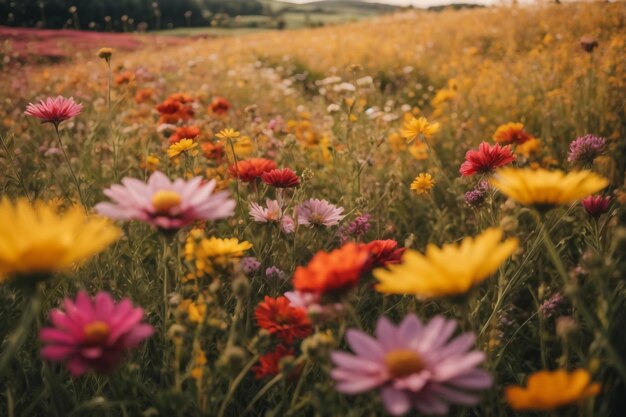 Photo field of flowers natures beauty