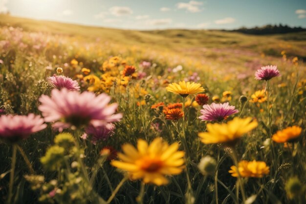 Photo field of flowers natures beauty