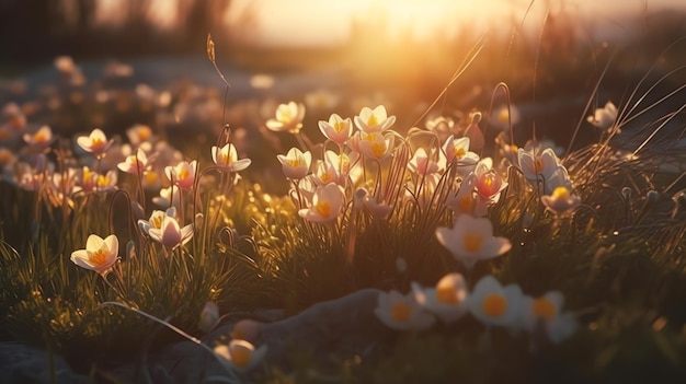 太陽の下の花畑