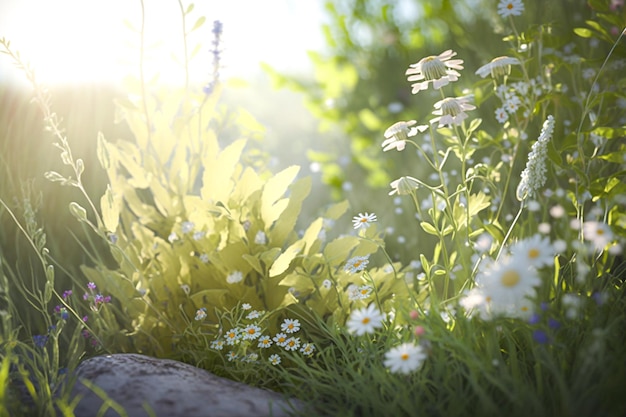 A field of flowers in the sunlight