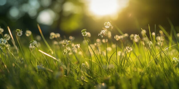 陽光に照らされる花畑