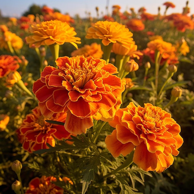 Photo a field of flowers that say  marigold