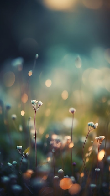 A field of flowers with a blue background