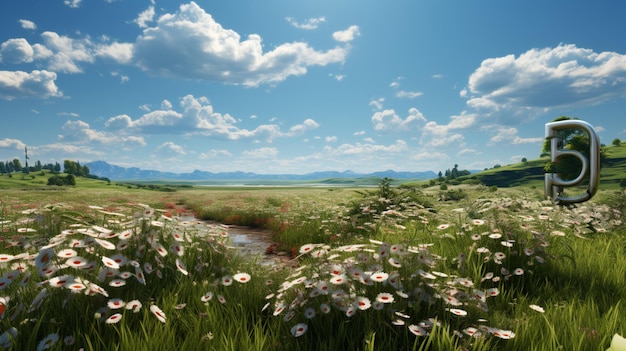 A field of flowers with a green background that says'sun'on it