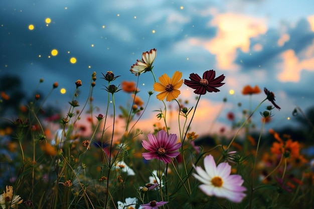 Photo a field of flowers with a sky in the background