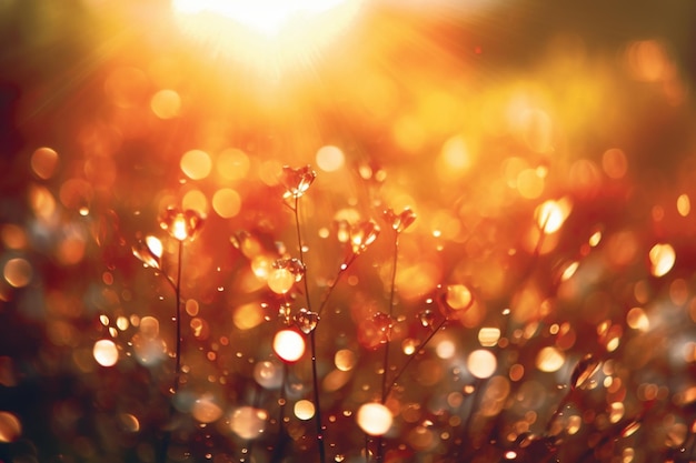 A field of flowers with the sun shining on it