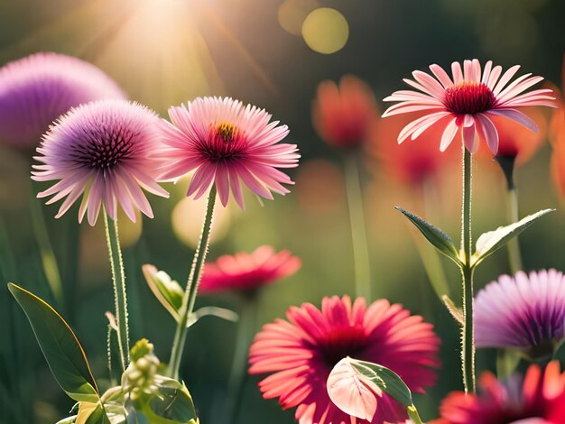 백그라운드에서 햇살이 있는 꽃밭