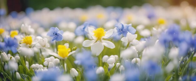 Photo a field flowers with a yellow flower in the middle