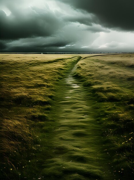 Field footpath realistic duotone colors stormy cinematic vibes create am Generative AI Generated