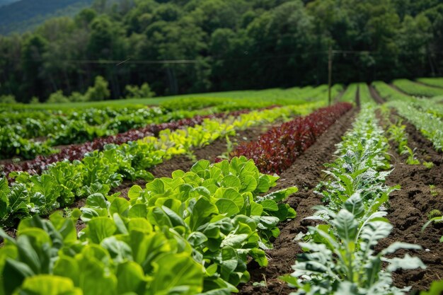 A field full of lettuce and other plants