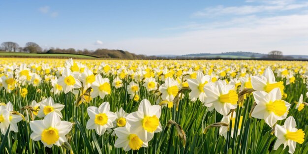 写真 黄色と白の花で満たされた畑