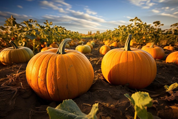 Field full of ripe pumpkins