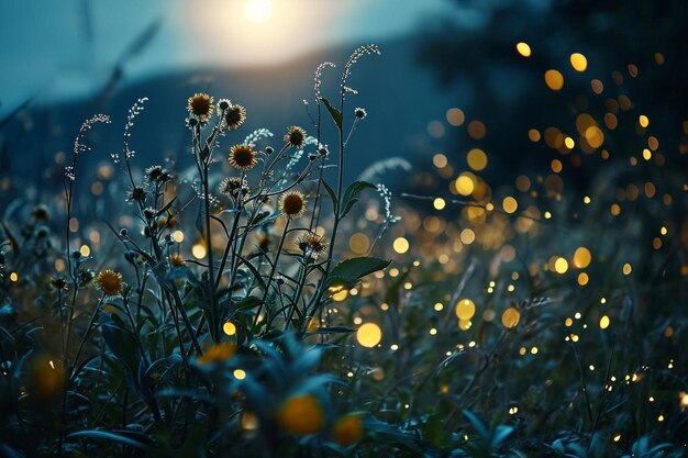 A field full of yellow and white flowers