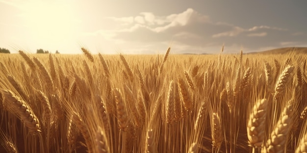 A field of golden wheat against a cloudy sky.