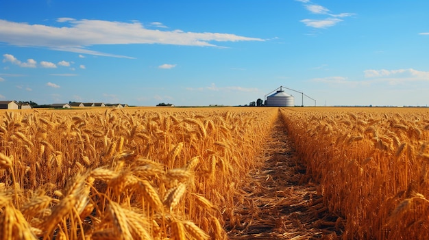 поле золотой пшеницы при заходе солнца