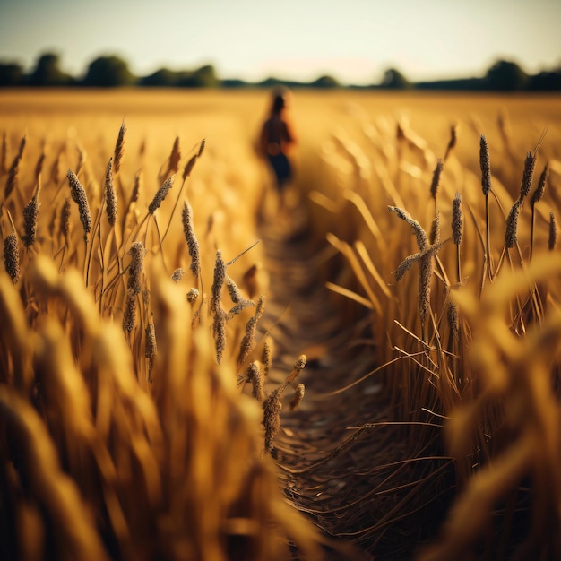 A field of golden wheat with a bird on it