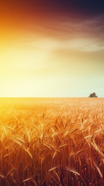 A field of golden wheat with a blue sky in the background