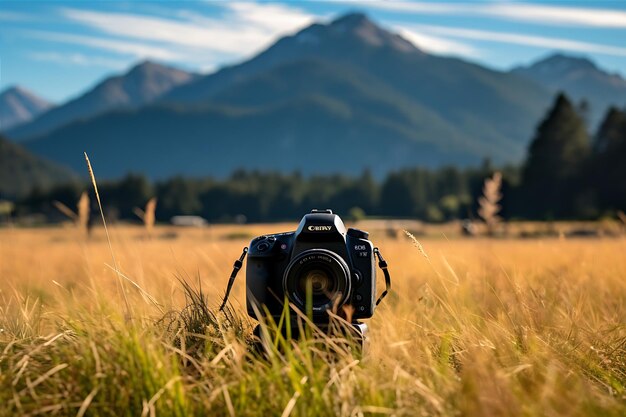 Field Grass Overlooking Mountains Trees