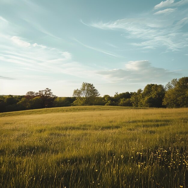 Foto un campo di erba e alberi