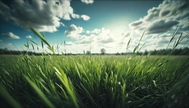 A field of grass with the sky in the background