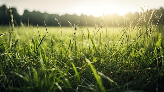 A field of grass with the sun shining on it