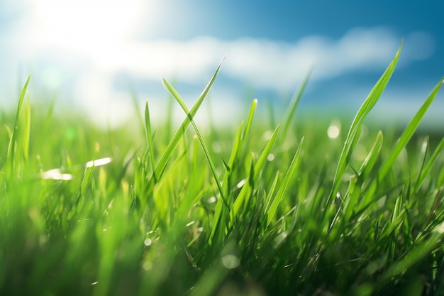 A field of grass with the sun shining on it