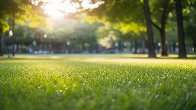 a field of grass with trees in the background