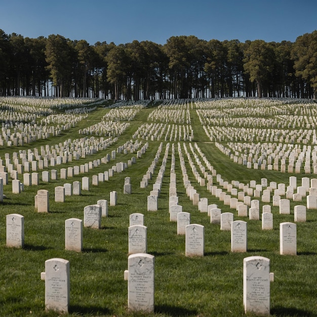 Photo a field of graves with a number of gravestones in the middle