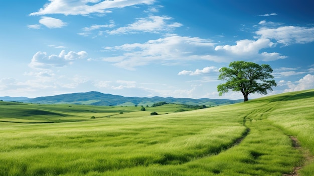 Field of green under blue sky