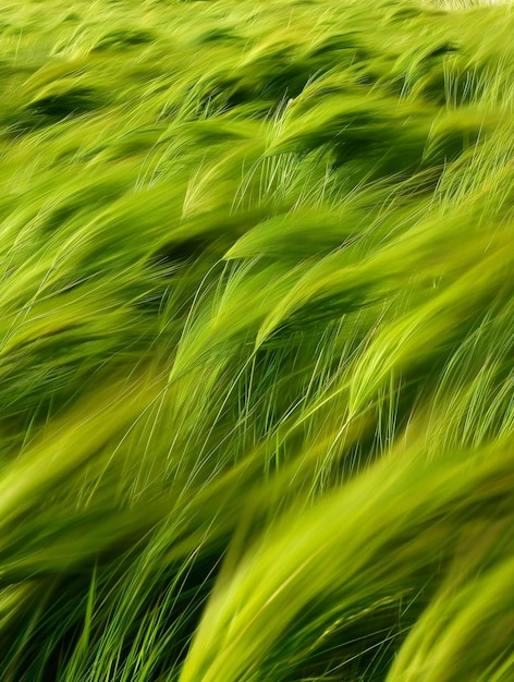 Field of green grass blowing in the wind