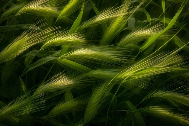 Field of green grass blowing in the wind