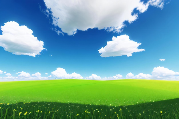 Foto un campo di erba verde con un cielo blu sullo sfondo