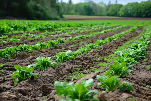 A field of green plants in the middle of the day