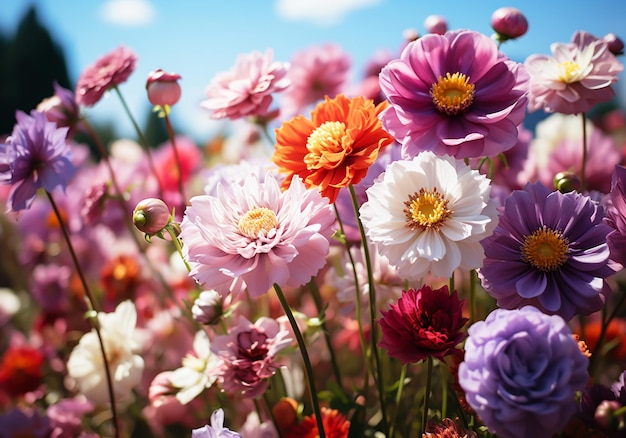 Field landscape covered with wildflowers AI generated