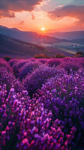 Photo a field of lavender under a clear sky