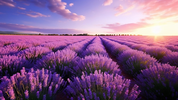 Foto un campo di lavanda che si estende all'orizzonte ai generative