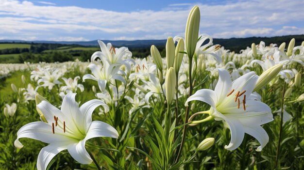 Photo a field of lilies in a meadow