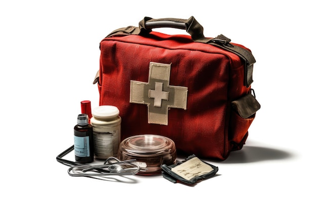 Photo field medic essentials on white background