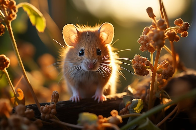 Field Mouse Climbing Wheat Stem Midday