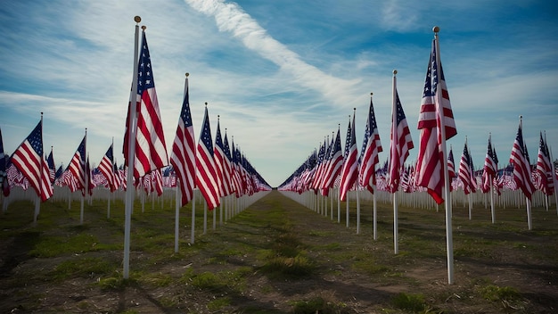 Field of American Flags ter ere van veteranen op Memorial Day of Veterans Day Concept American Flags Veterans Field Memorial Day Veterans Day