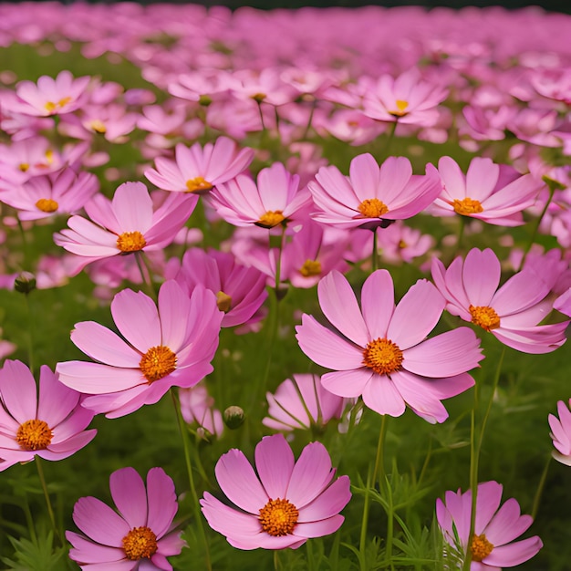 a field of pink flowers with the words  daisies  on the bottom