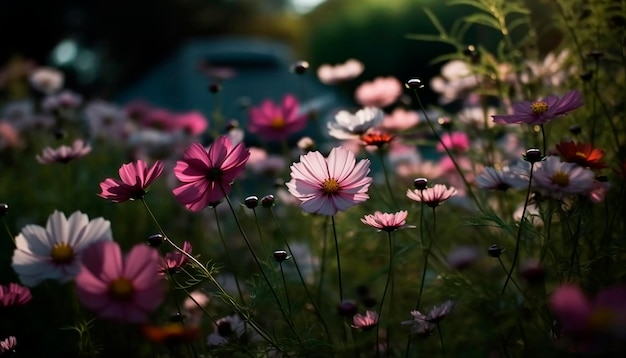 A field of pink flowers