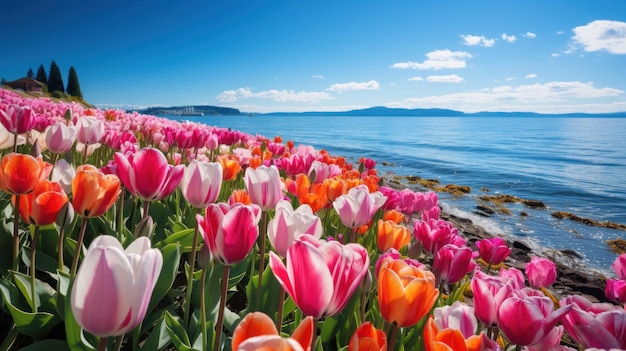 Premium AI Image | a field of pink flowers