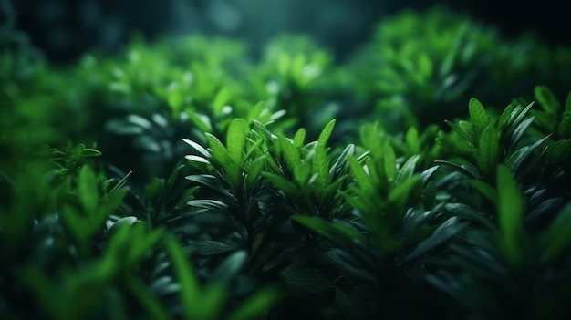 A field of plants with a dark background