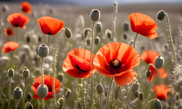 A field of poppies flowers illustration