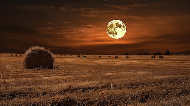 Photo field prairie harvest moon illustration natural countryside landscape farm environment fantasy field prairie harvest moon